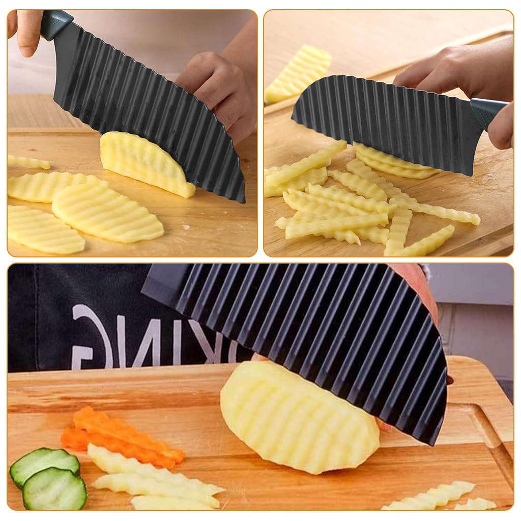 Supvox Crinkle Cutter Knife, Crinkle Cutter for Potatoes Veggies, Stainless Steel Wave French Fry Cutter Slicer Large Cutter with Peeler for Salad Cucumber Carrots Fruit Supvox Crinkle Cutter Knife, Crinkle Cutter for Potatoes Veggies, Stainless Steel Wave French Fry Cutter Slicer Large Cutter with Peeler for Salad Cucumber Carrots Fruit